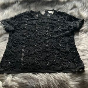 Ann Taylor Loft  Black Cotton Lace Like Blouse